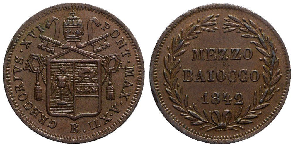 Tutti le monete: Italien, Rom, 1/2 Baiocco 1842 – Usato da Chiasso venduto da Novamarketing
