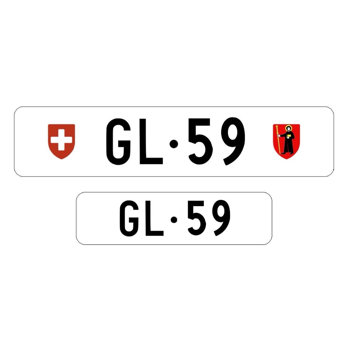 Insegne: GL 59 | Exklusive zweistellige Autonummer, Kontrollschild GL – Nuovo e nell'imballaggio originale da Ennenda venduto da SwissPrimePlates