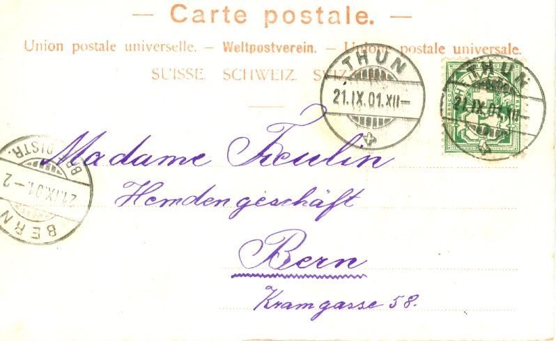 Cartoline postali: Thun - mit den Alpen + 1901 TOP – Usato da Emmenbrücke venduto da teestube 1