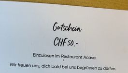 Gutschein CHF 50.– für Essen Restaurant Acasa Suites Zürich