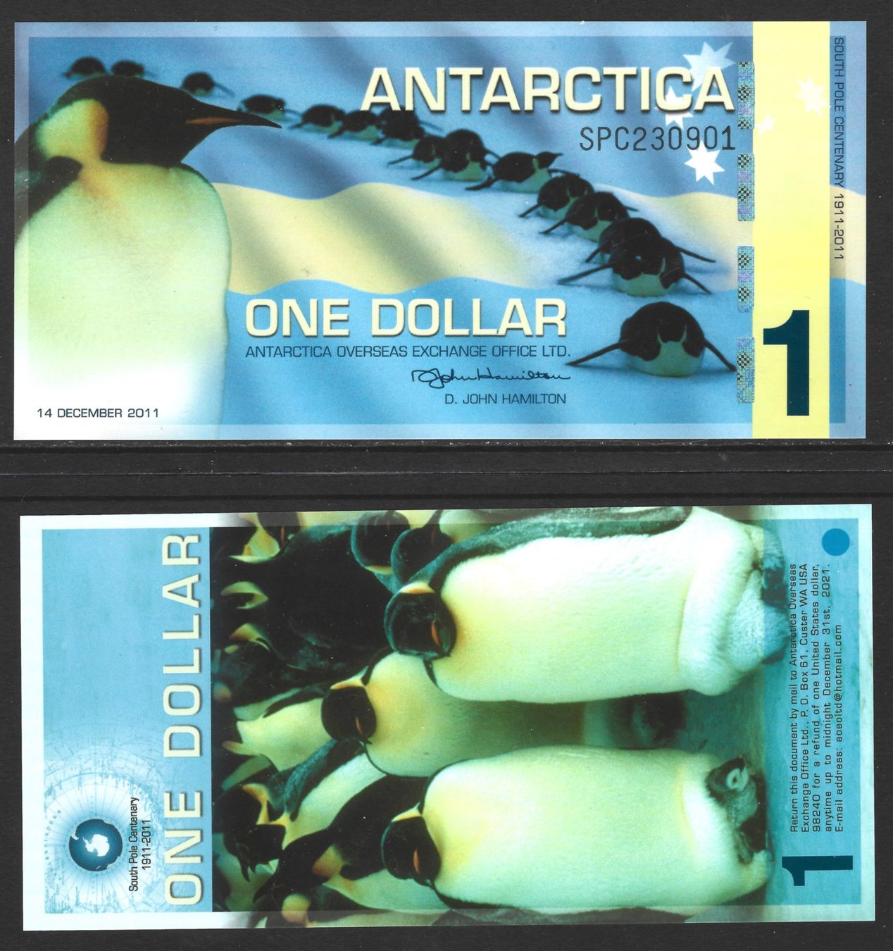 Banknoten: ANTARCTICA - 1 DOLLAR 2011 - PLASTIK-POLYMER BANKNOTE - UNZ – Gebraucht aus Tobel von fuertinero