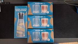 6 Doppelwandgläser + Glaskaraffe 1 L, Set, neu, OVP