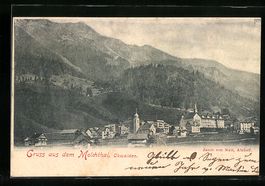 Melchthal, Ortsansicht vor Bergpanorama
