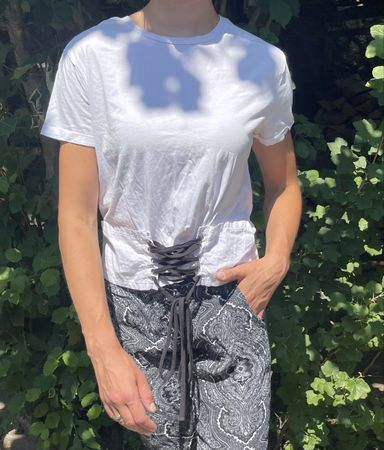 T-shirt di cotone bianco Con allacciatura-tgS/M-feste🌝