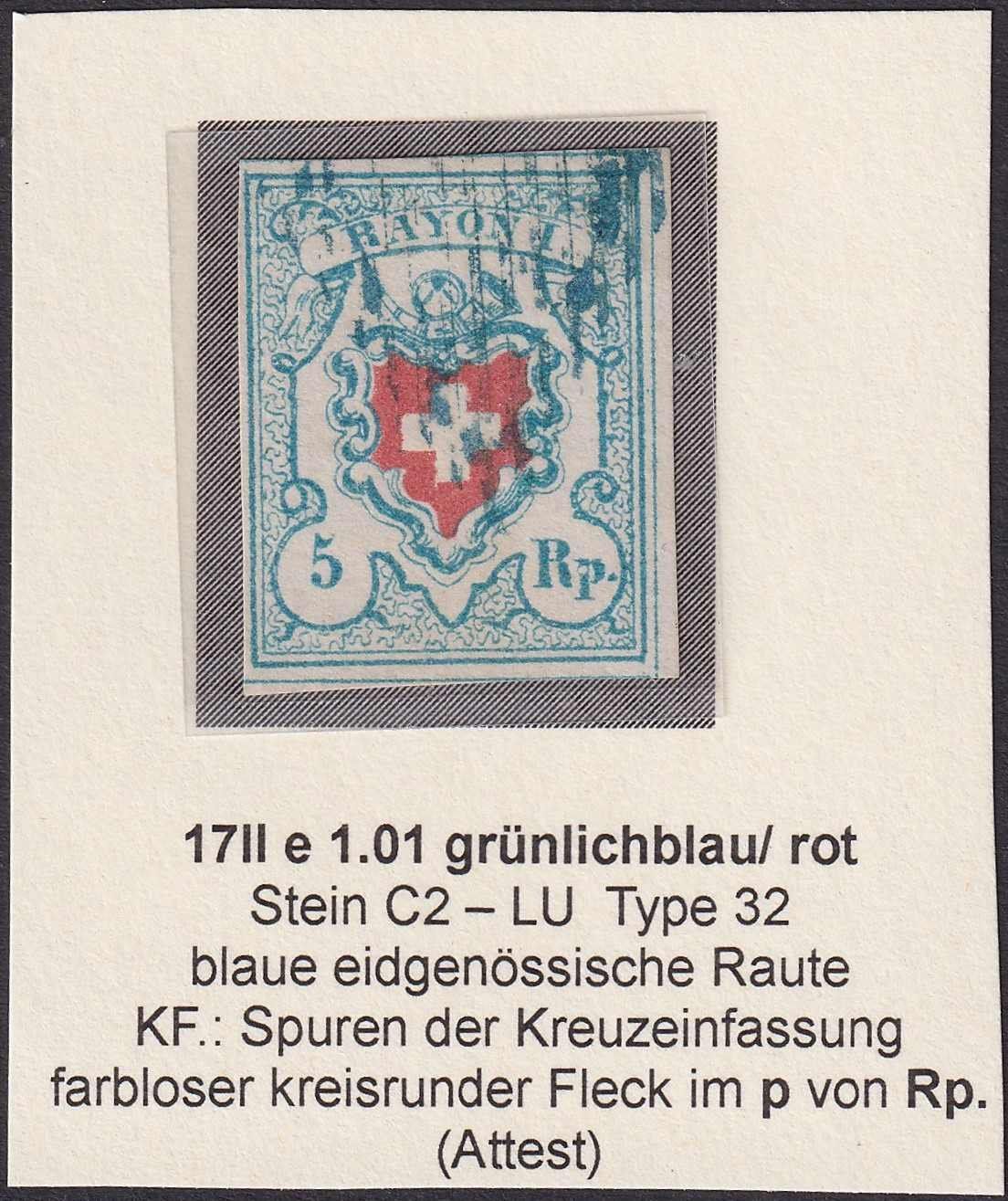 Tutti i francobolli: Rayon I: T.32 C2-LU, mit Gruppen-Rand +Plattenfehler +Attest – Usato da Sursee venduto da Luzernerraute 3