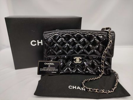 Chanel Timeless Handtasche Schwarz Lackleder Vintage