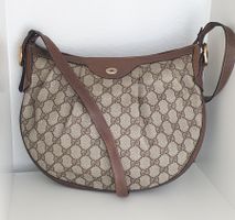 Gucci Vintage Oval Umhängetasche aus Leder Braun/Grau