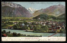 Relief-AK Interlaken, Ortsansicht mit Jungfrau