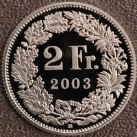 2 Franken 2003 pp / aus Münzsatz  / in einer Münzkapsel