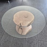 Salontisch aus Eschenholz-Kugel mit Glasplatte