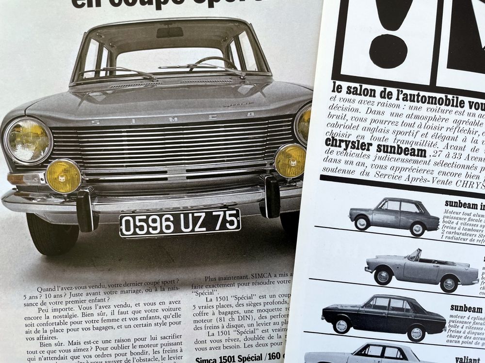 Simca Cars - 3 alte Werbungen / Anciennes publicités 1966/69 (Gebraucht ...