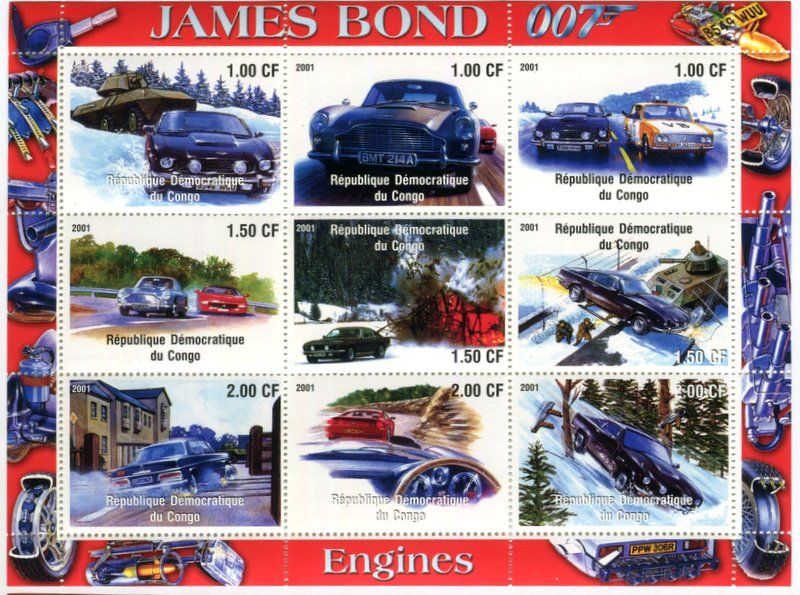 Tous les timbres: Block "James Bond. Aston Martin". Kongo. – Neuf avec emballage d'origine à Basel par Butsch5