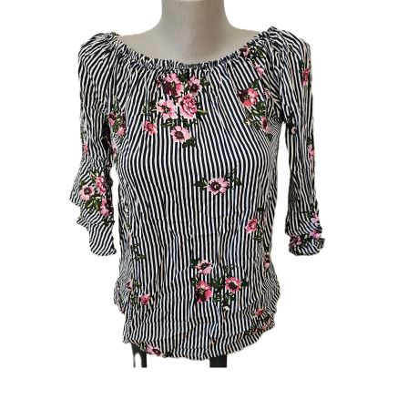 Blusen Shirt LASCANA ca. S/M Carmen Blumen + Streifen neuw.
