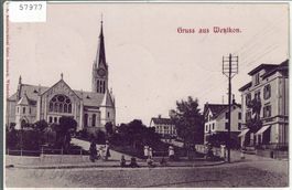 Gruss aus Wetzikon - Dorfpartie mit Kirche - animee