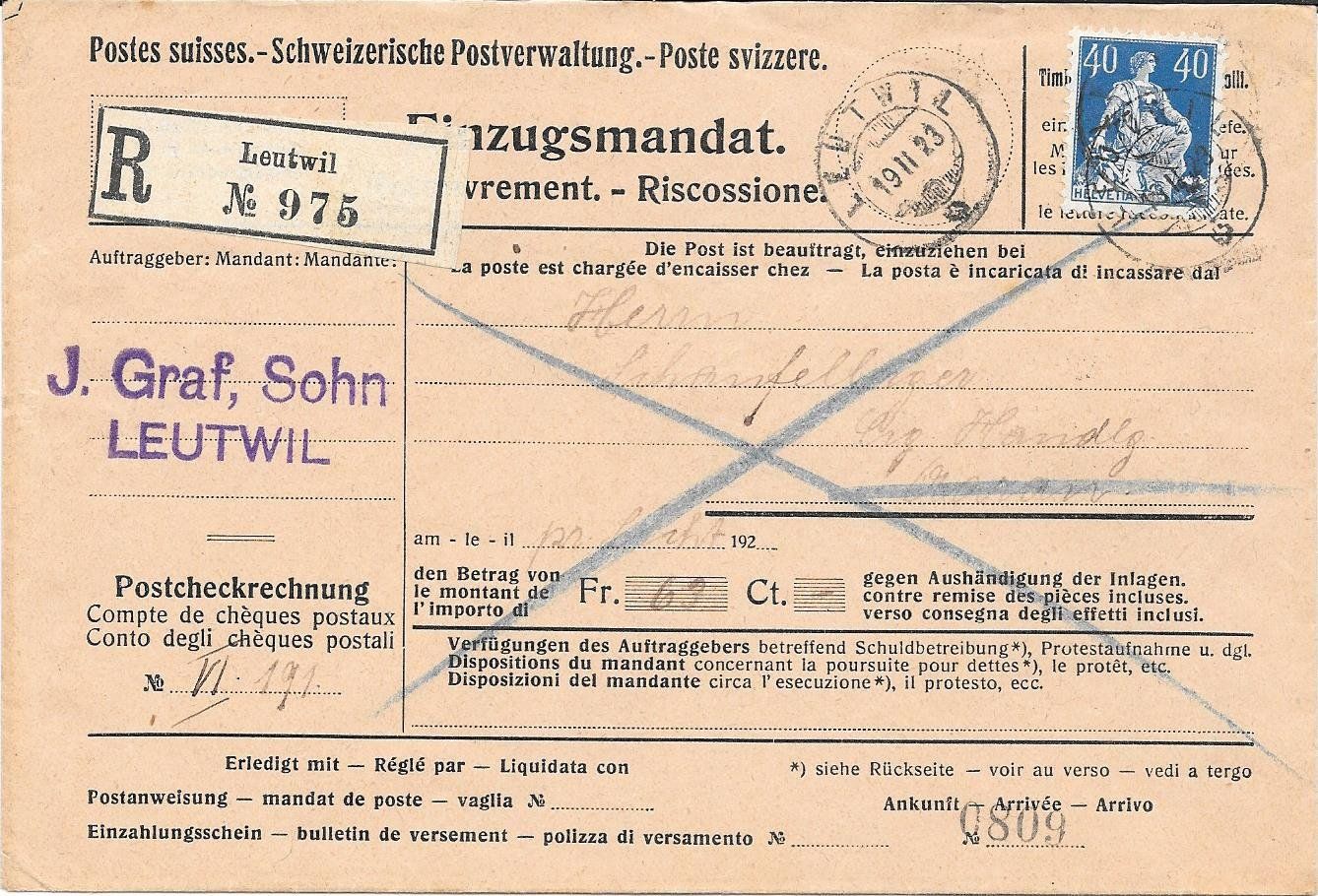Tutti i francobolli: 4 Einzugsmandate – Usato da Engelberg venduto da Muettliger 3