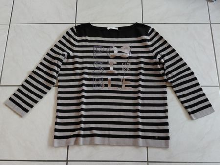 Damen Pullover Monari gestreift mit Schriftzug gebraucht