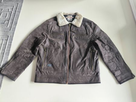 Braune Herren-Fliegerjacke aus echtem Leder, Größe M