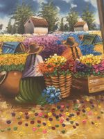 Ölgemälde "Blumenpflücker" von E. Miranda, Vintage Zustand