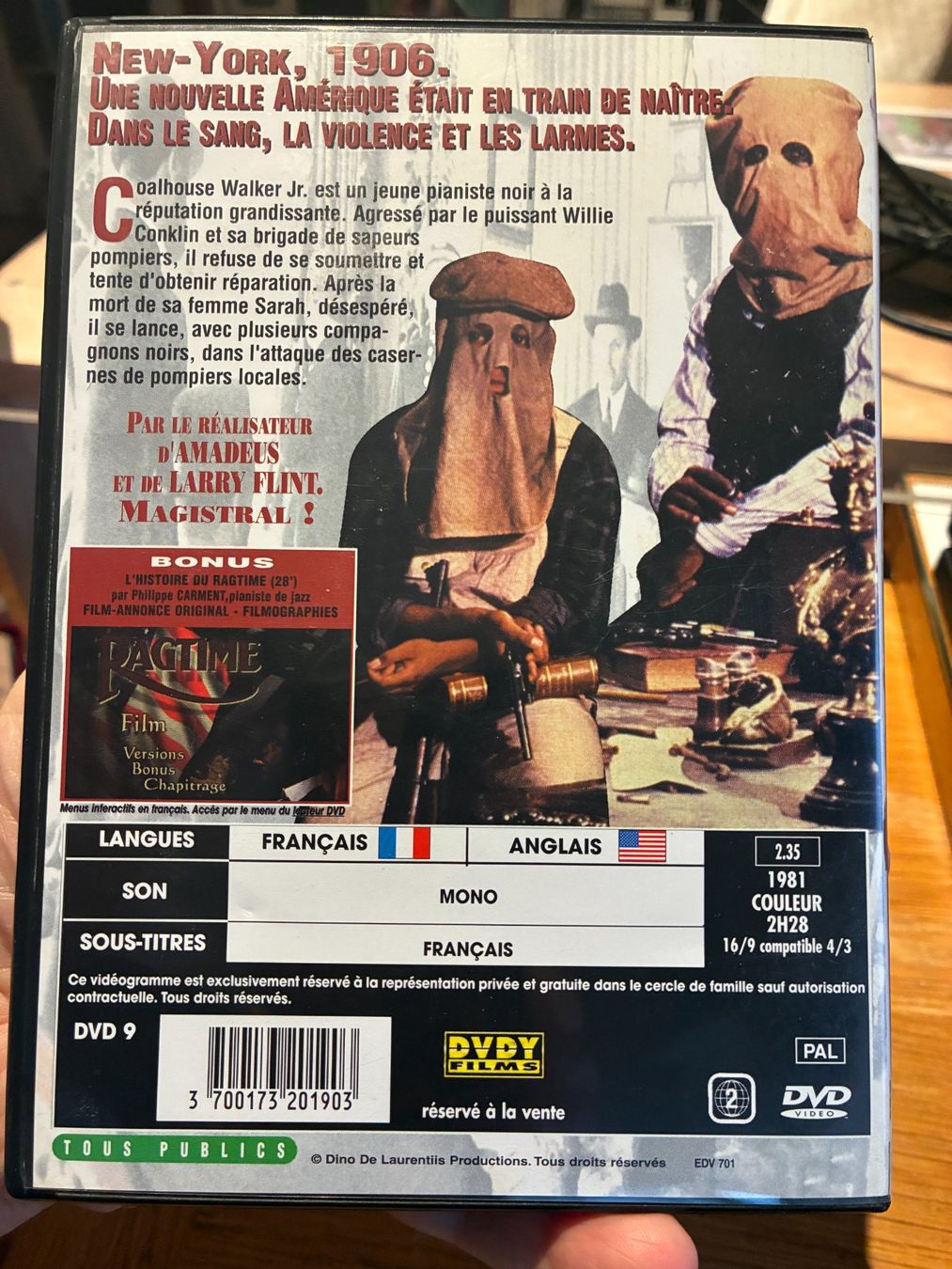 Tutti i DVDs: Ragtime (1981, DVD, de Milos Forman) – Usato da Vevey venduto da zecollector 1