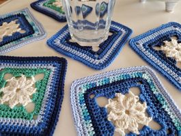 6 Häkel Coaster Glas Tassen Untersetzer Begonie handgemacht