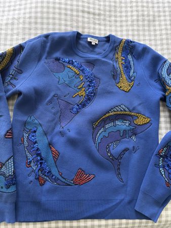 KENZO Paris Fish Sweater, light blue, Size S, Cosy Knit