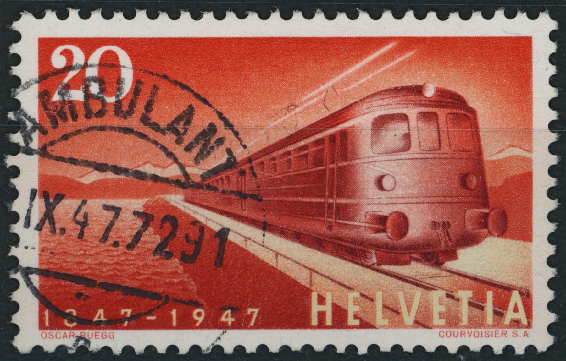 Alle Briefmarken: 1947 - Schweizer Eisenbahnen - Abart – Gebraucht aus Schindellegi von leecollect