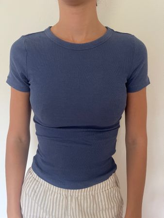 Damen T-Shirt Rippstoff dunkelblau Grösse XS guter Zustand
