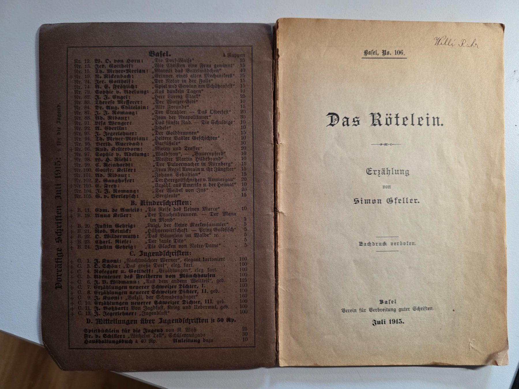 Libri: Das Rötelein - Simon Gfeller - 1915 – Usato da Walterswil BE venduto da Lonitti 3
