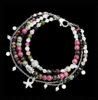 Turmalin Granat Armband  Bracelet 3 Reihen Silber Emarra