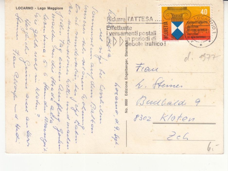 Cartoline postali: Locarno 1977 – Usato da Bürglen TG venduto da StampGraf 1