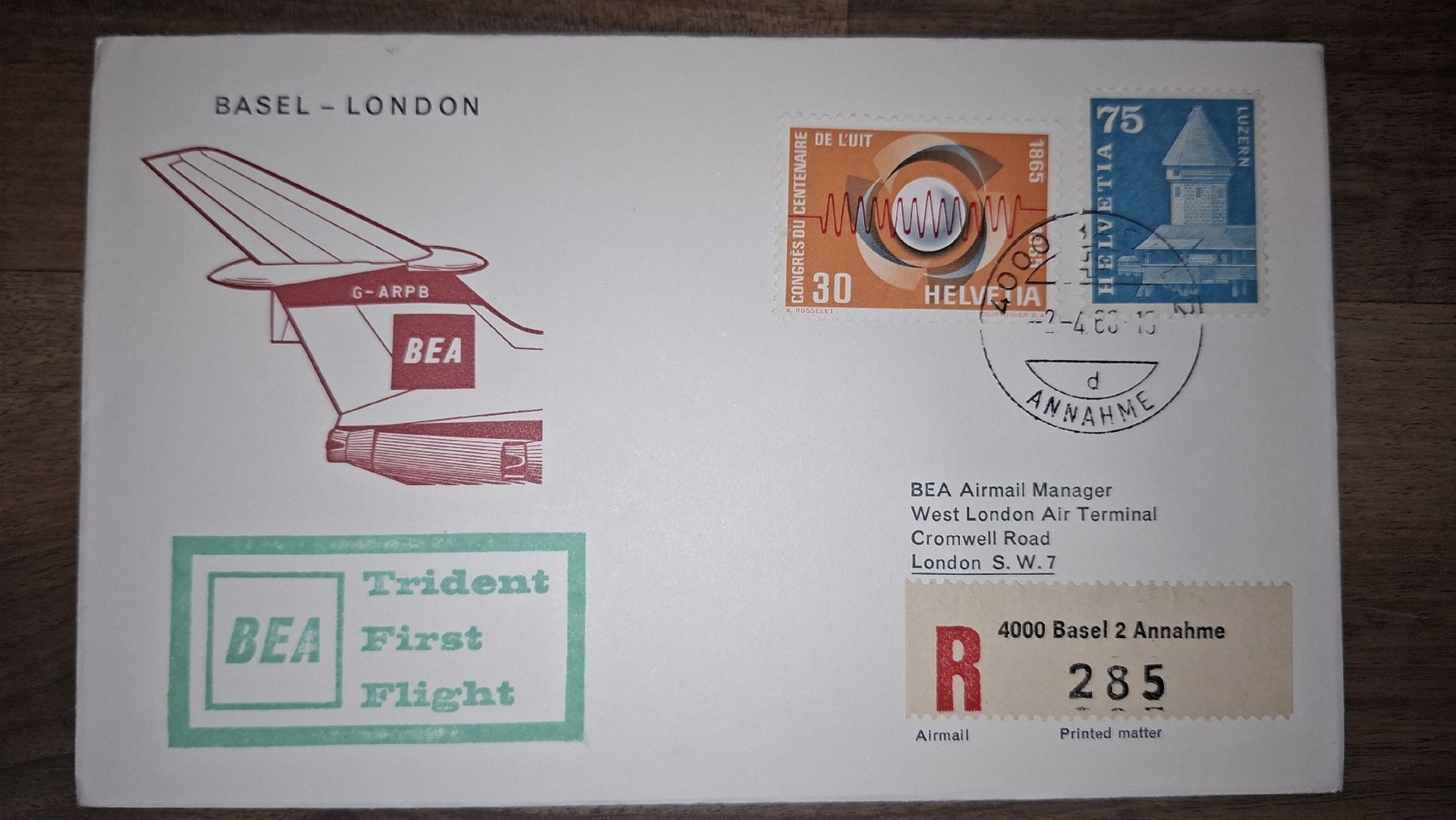 Tutti i francobolli: Bea Basel - London 02.04.1966 – Usato da Balgach venduto da SIMEON27