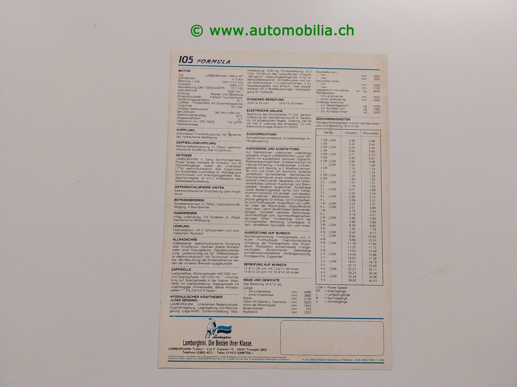 Lamborghini Documents: Lamborghini 105 Formula 1990/06 Prospekt deutsch – D'occasion à Weingarten-Kalth par Bettelbruenneli 1