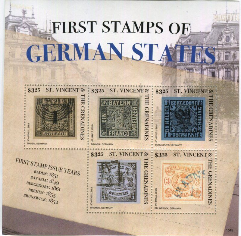 Alle Briefmarken: Block "Schwarze Einser, 3 Grote-Marke Bremen". St. Vincent – Neu und originalverpackt aus Basel von Butsch5