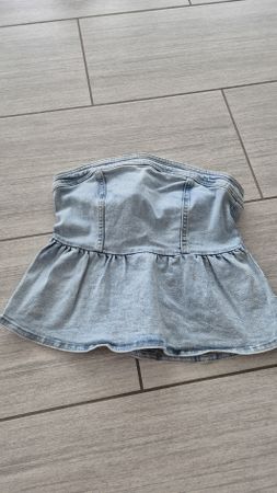 Top/bustier jeans chiaro, nuovo, senza bretelle, taglia S