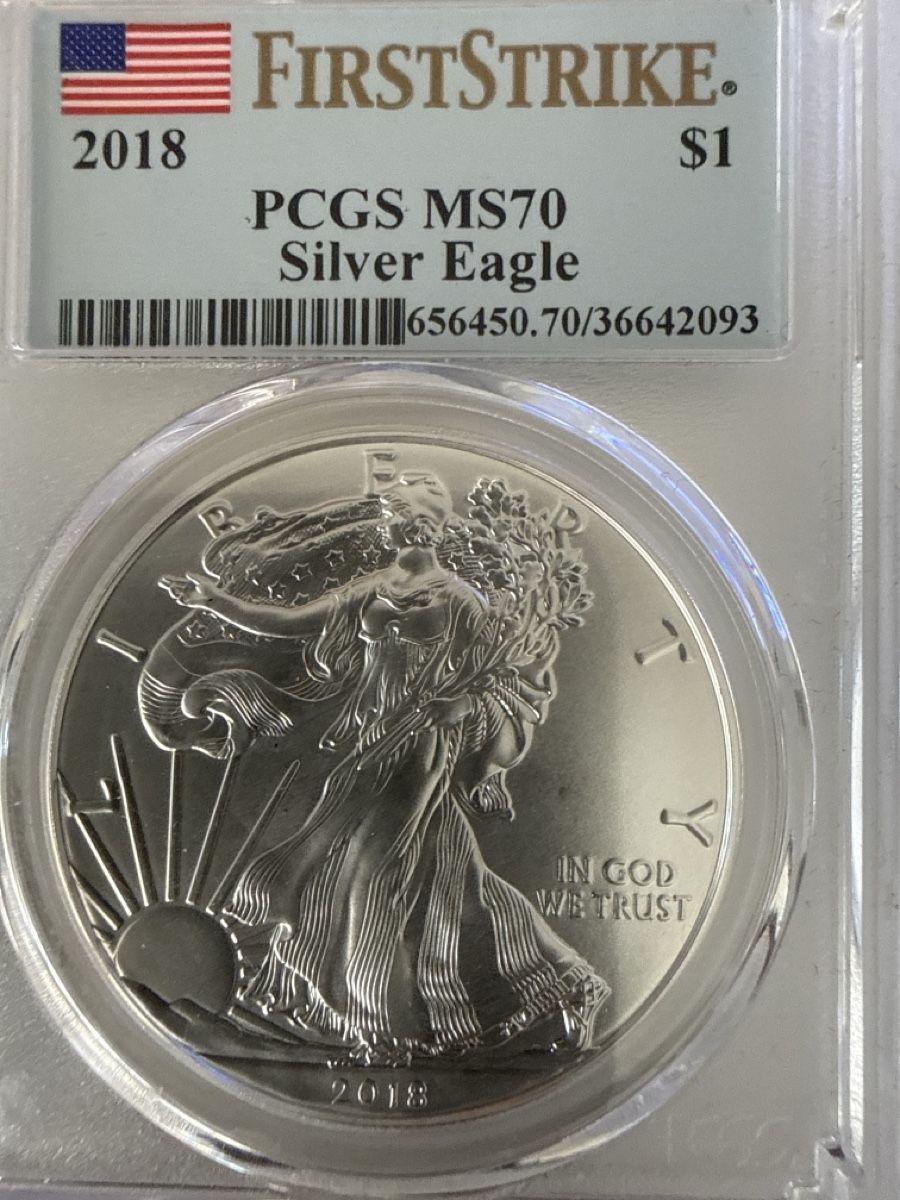 Toutes les monnaies: Silber dollar Eagle 2018 PCGS MS70 First Strike 1 oz – Neuf avec emballage d'origine à Thun par Sarica1 2