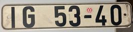 Altes DDR-Nummernschild IG 53-40,  Rarität