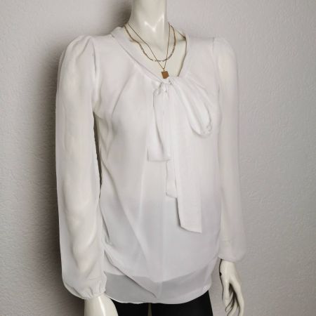 Elegante, weisse Bluse mit Schleife, Chiffon Bluse, Boho - S