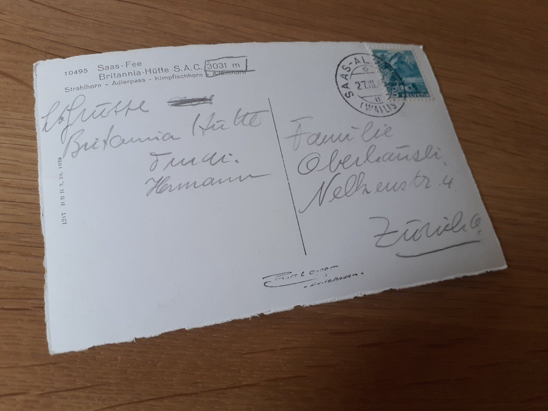 Ansichtskarten: SAAS FEE - BRITANNIA HUETTE - 1945 - SAC – Gebraucht aus Winterthur von Ornyx7 1