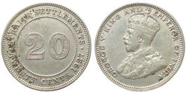 STRAITS SETTLEMENTS 20 Cents 1927 GEORGE V. Silber
