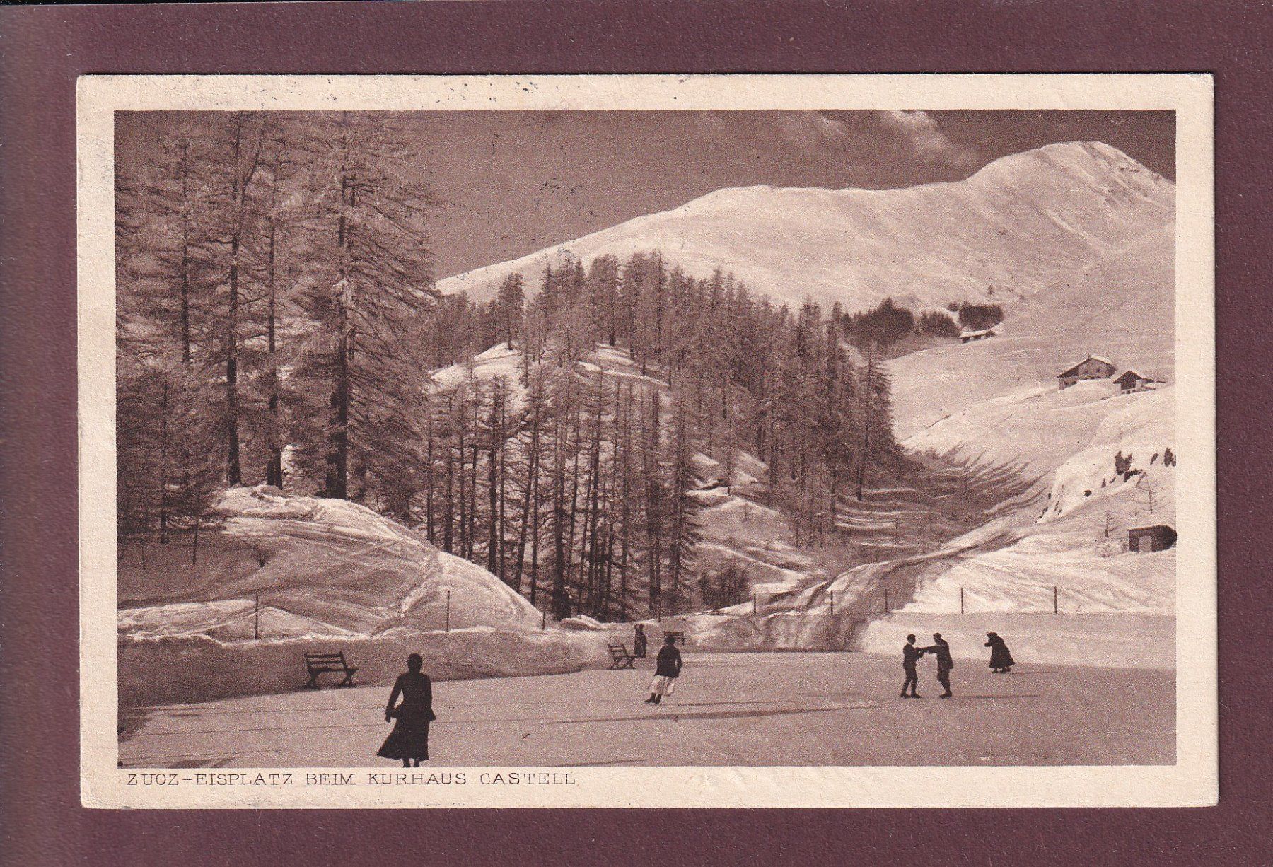 Cartoline postali: ZUOZ - Eisplatz beim Kurhaus Castell - 1921 – Usato da Pully venduto da nicecards