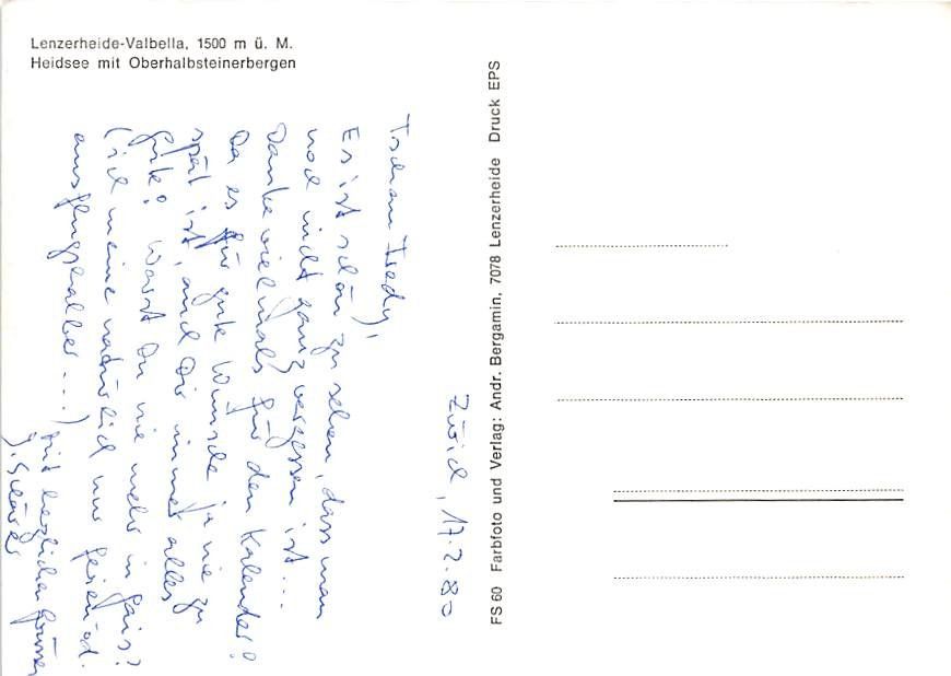 Ansichtskarten: GR - Lenzerheide Valbella, Heidsee – Gebraucht aus Ottikon b.Kemptth. von Neptun1974 1