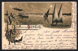 Litho Genève, Dampfer und Segelboote au