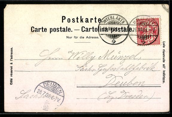 Cartoline postali: Interlaken, Ortspanorama, Haus in den Be – Usato da Berlin venduto da bartko-reher 1