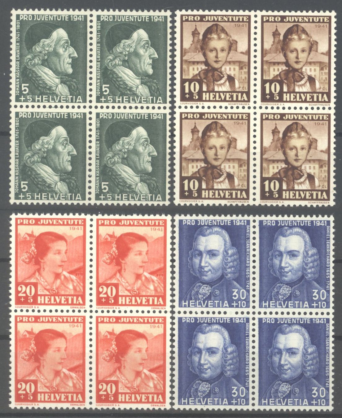 Alle Briefmarken: 1941, Pro Juventute, Viererblöcke, ** – Gebraucht aus Willisau von Vollstempel