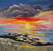 Peinture originale coucher de soleil abstrait 40x40cm nou...