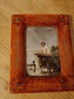 Vintage Fotorahmen,Glasbild mit Kind und Enten