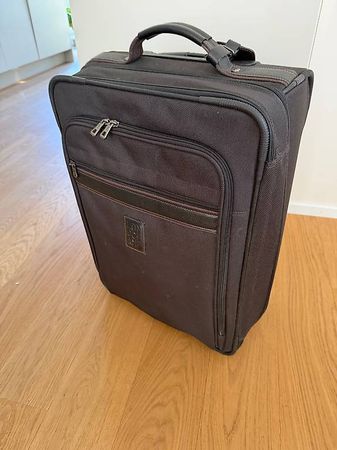 Longchamp Trolley / Koffer dunkelbraun mit Leder-Details