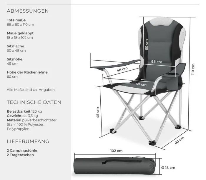 Stühle: Campingstuhl grau 2er Set – Neu und originalverpackt aus Oberegg von MR-shop 2