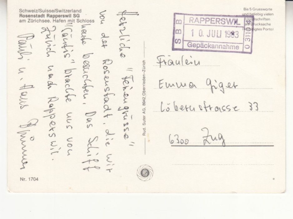 Cartes postales: Rapperswil 1983 mit Bahnstempel – D'occasion à Bürglen TG par StampGraf 1