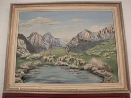 C.Martin. Hirte mit Schafen am Bergsee